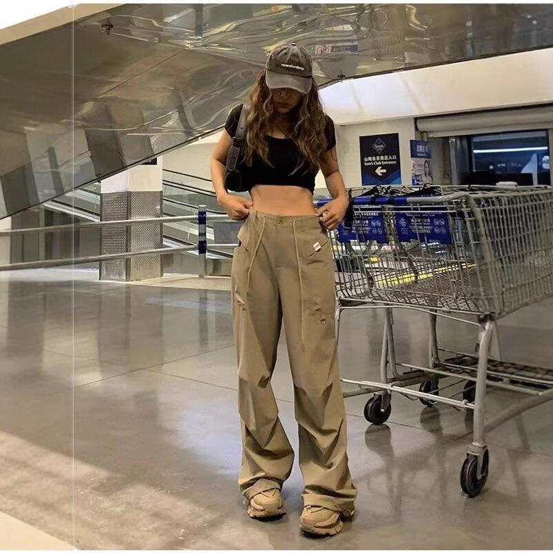 

Women s Spring/Summer High-Waisted Quick-Dry Retro Wide-Leg Cargo Pants XXXL хаки