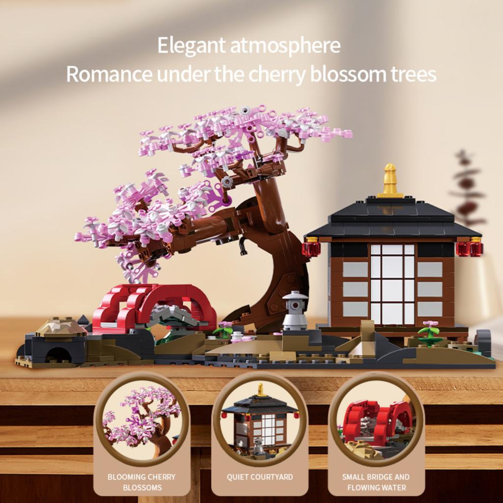 CherryBlossom StreetScene Building Block Puzzle Assembly Model Desktop Decoration
