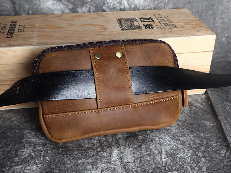Men's Crazy Horse Top Grain Leather Waist Bag for 6.1-6.7" Phones