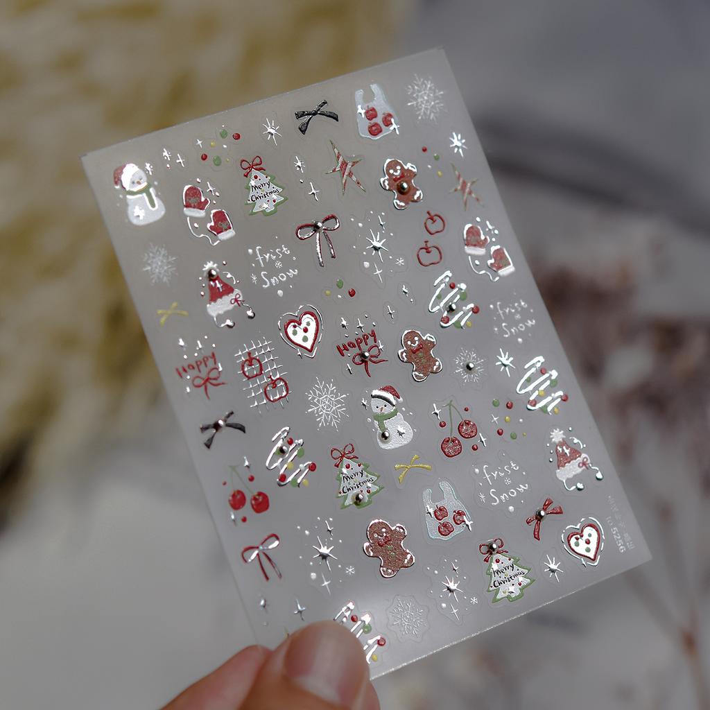 3D Embossed Christmas Wreath And Bell Nail Art Stickers Festive DIY Manicure Decorations Adhesive Nail Accessories