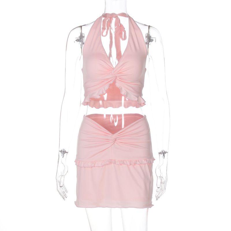 

Amazon Women clothes 2025 Summer New Fashion Sexy Twist Tie Vest Slim fit Skirt sets Pink S