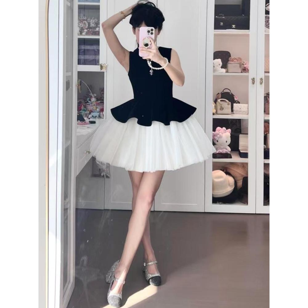 Skvrnitý splétaný baletní dres _ princeznovská síťovina bez rukávů vesta všestranné šaty tylová sukýnka dámský zimní