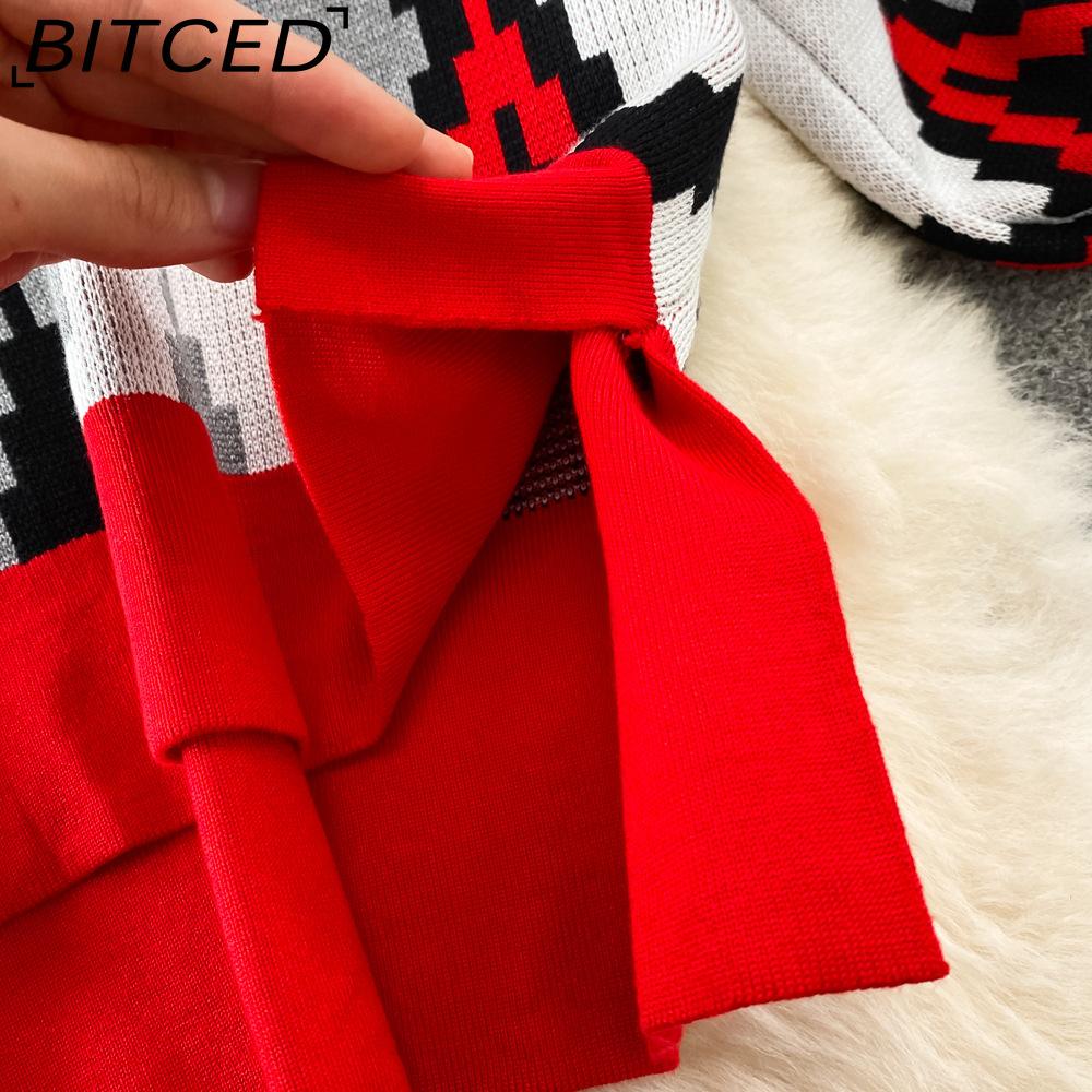 BITCED Conjunto de Moda para Mujer Otoño Invierno Suéter Holgado de Manga Larga a Cuadros Conjunto de Dos Piezas Pantalones de Punto Rectos de Pierna Ancha Adelgazantes de Cintura Alta