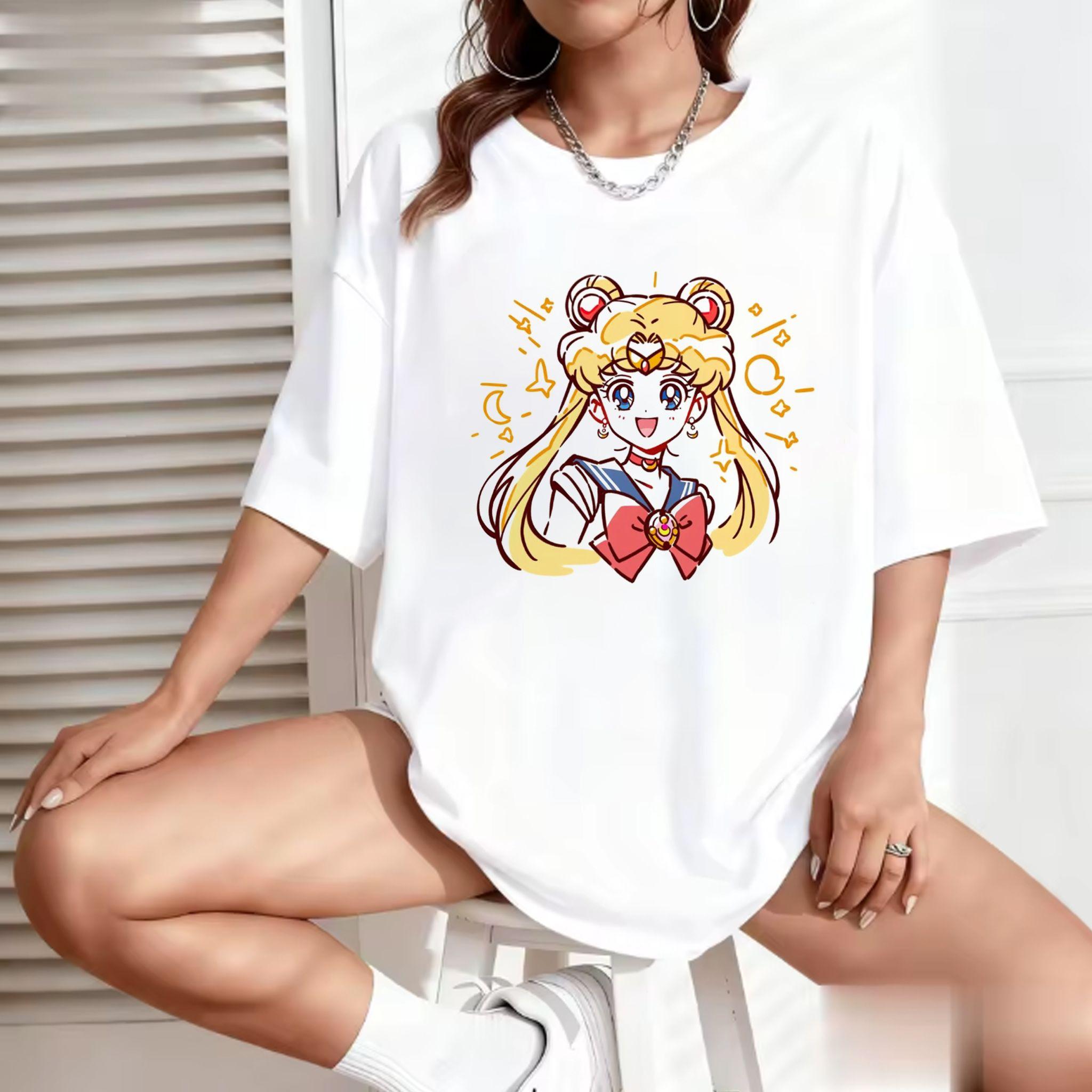 

Sailor Moon Retro 90s Anime Graphic T Shirt Summer Cotton Unisex Women Tee Streetwear Casual Trend Short Sleeve Couple Hip Hop Top 3XL