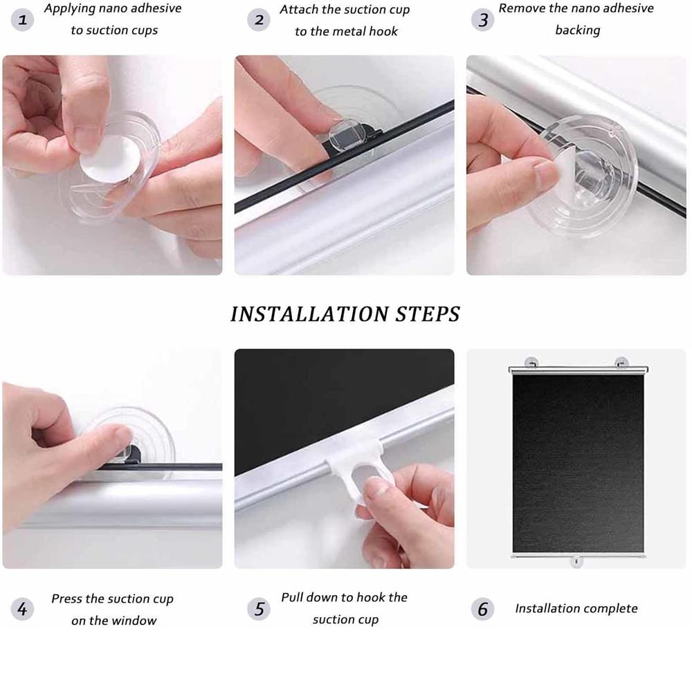 Cordless Retractable Roller Shades Black Home Office Windows Sunshade Thermal blinds without drilling blackout curtain