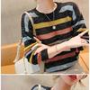 Maglione da Donna Largo Moda Coreana Lavorato a Maglia Autunno Primavera Pullover a Righe Traforato Streetwear Girocollo Abbigliamento Femminile