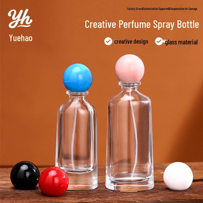 Creative Refillable Perfume Glass Bottle with Round Ball Cap, 15ml/50ml/100ml Capacity, Press Type 50ml Bare Bottle; Transparent; Glass