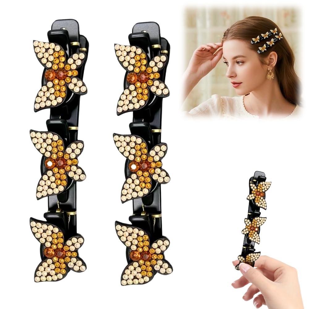 

Sparkling crystal woven hair clip, 2025 new rhinestone woven hair clip, suitable for women and girls, sparkling crystal butterfly hair clip. Pack of 3 золотой