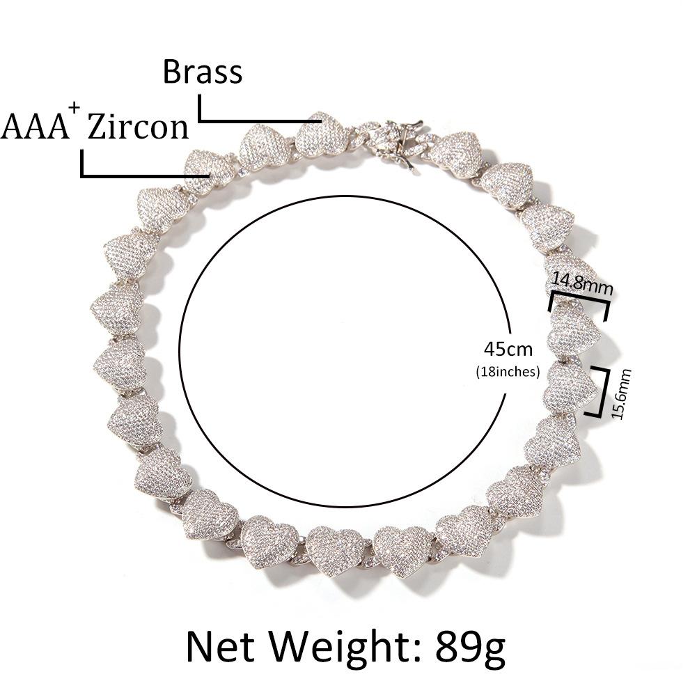 Nový zirkonový náhrdelník ve tvaru srdce Hip Hop Ins Stylový módní svetrový náhrdelník pro muže a ženy Ornament stejného stylu