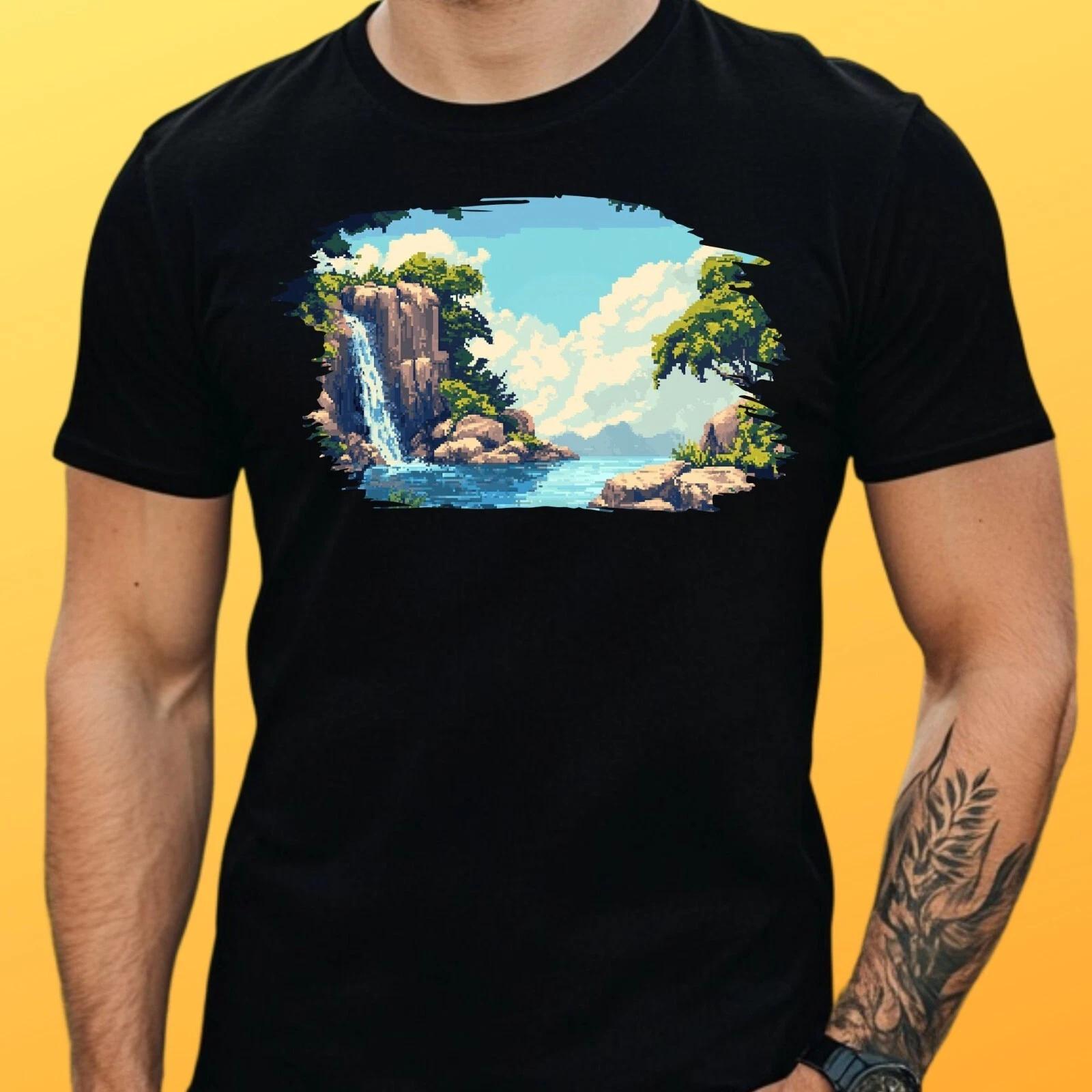 T-Shirt Herren Pixel Art Landschaft Motiv Baumwolle Größe S bis 5XL S
