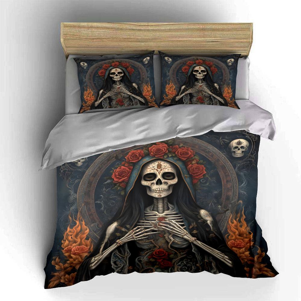 Skeleton Rose Gothic Artwork Bedding Duvet Cover Set (1*Duvet Cover 2*Pillowcases, without duvet insert)