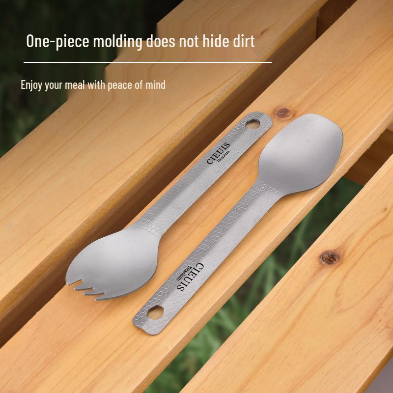 Portable Outdoor Titanium Fork and Spoon with Rhombus Pattern - Lightweight Camping Tableware