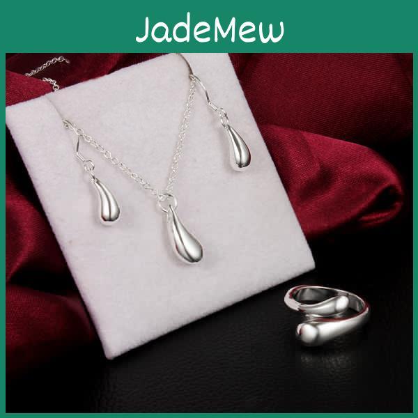 Fashion Sterling 925 Silver Women Water Drop Pendant Necklace Earring Rings Jewelry Set Party Wedding Jewelry Christmas Gifts