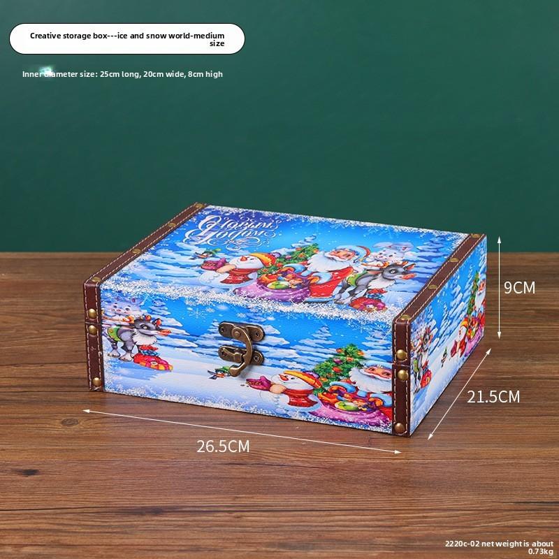 Christmas Wood Leather Storage Box With Lid For Home Organization And Holiday Decor