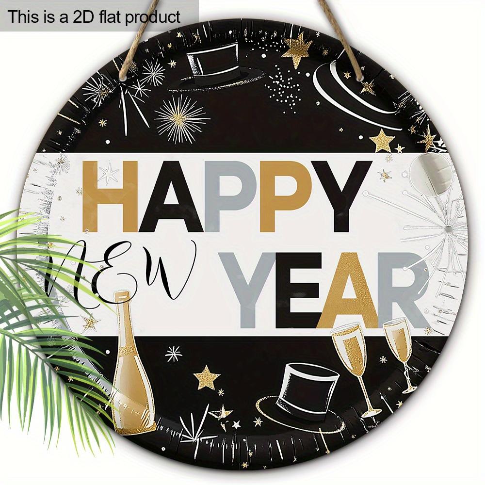 Simple Happy New Year Festival Wooden Ornament - Celebrate The New Year Sign for Front Door, Wall Hanging Decor - Ideal Festival Decor