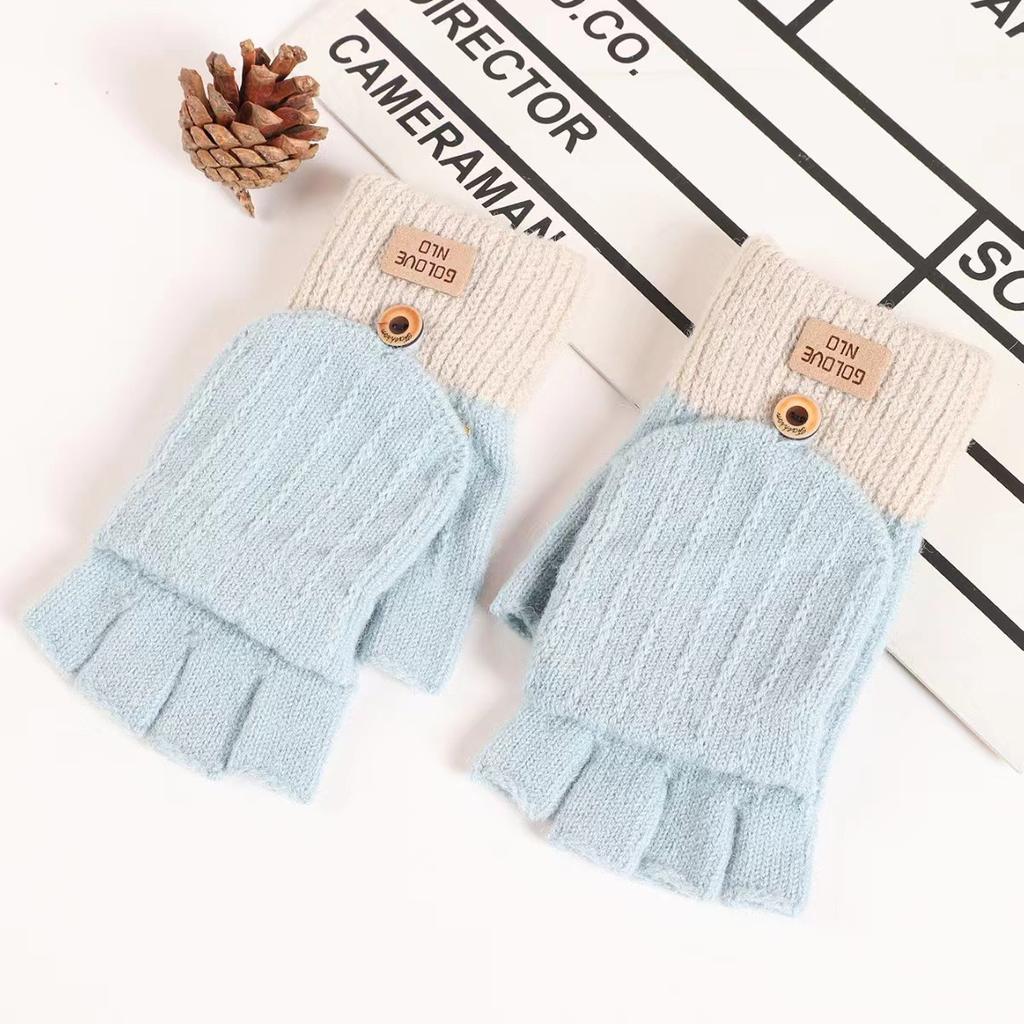 Half-finger  Flip  Gloves for Women in Winter   Cute and Warm  Exposed Fingers  in Autumn  and  Winter