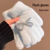Korean Style Pink Bow Knit Fingerless Gloves for Women - Warm Fleece Lined, Fluffy Winter Fashion