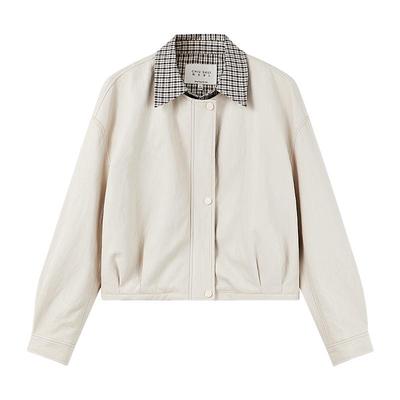 Women's Faux Two-Piece Plaid & Faux Leather Jacket