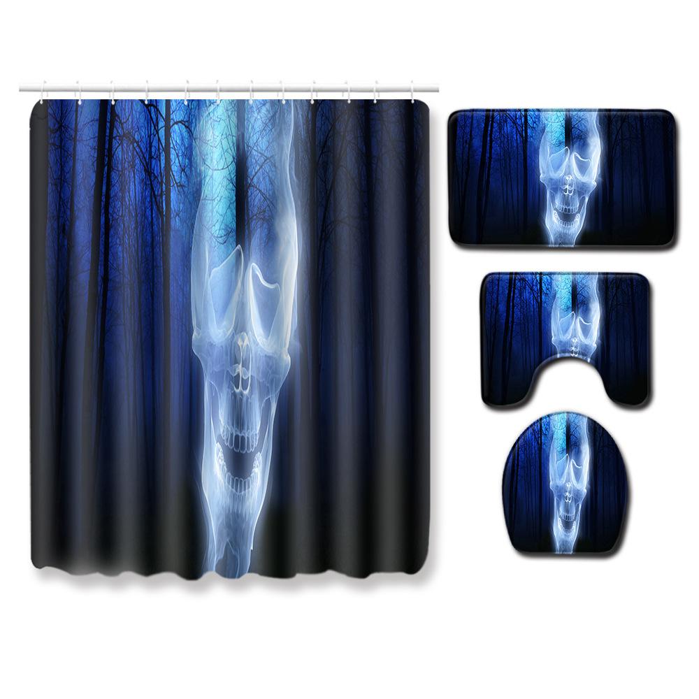 Thriller Skull Shower Curtain Floor Mat Combination Four-Piece Set Bathroom Toilet Carpet Mat Foot Mat