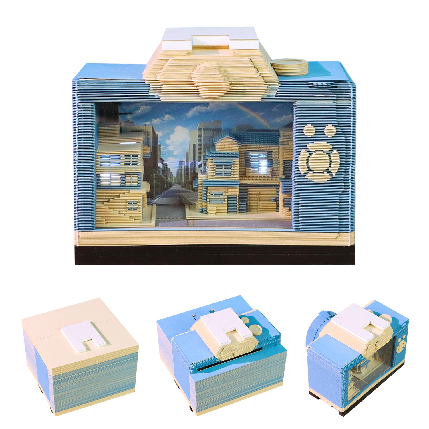 3D Camera Memo Pad Layered Paper Sticky Notes Hand Tear off Memo Card Sculpture Notes Pad With Light Creative Desk Stationery