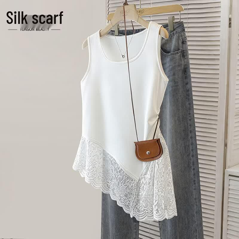 Women s Elegant Lace Splice Sleeveless Top M
