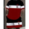 Men's Fashion Crown Print 2-Piece Set: Short Sleeve Tee & Drawstring Shorts. Color Block Streetwear for Holiday/Vacation