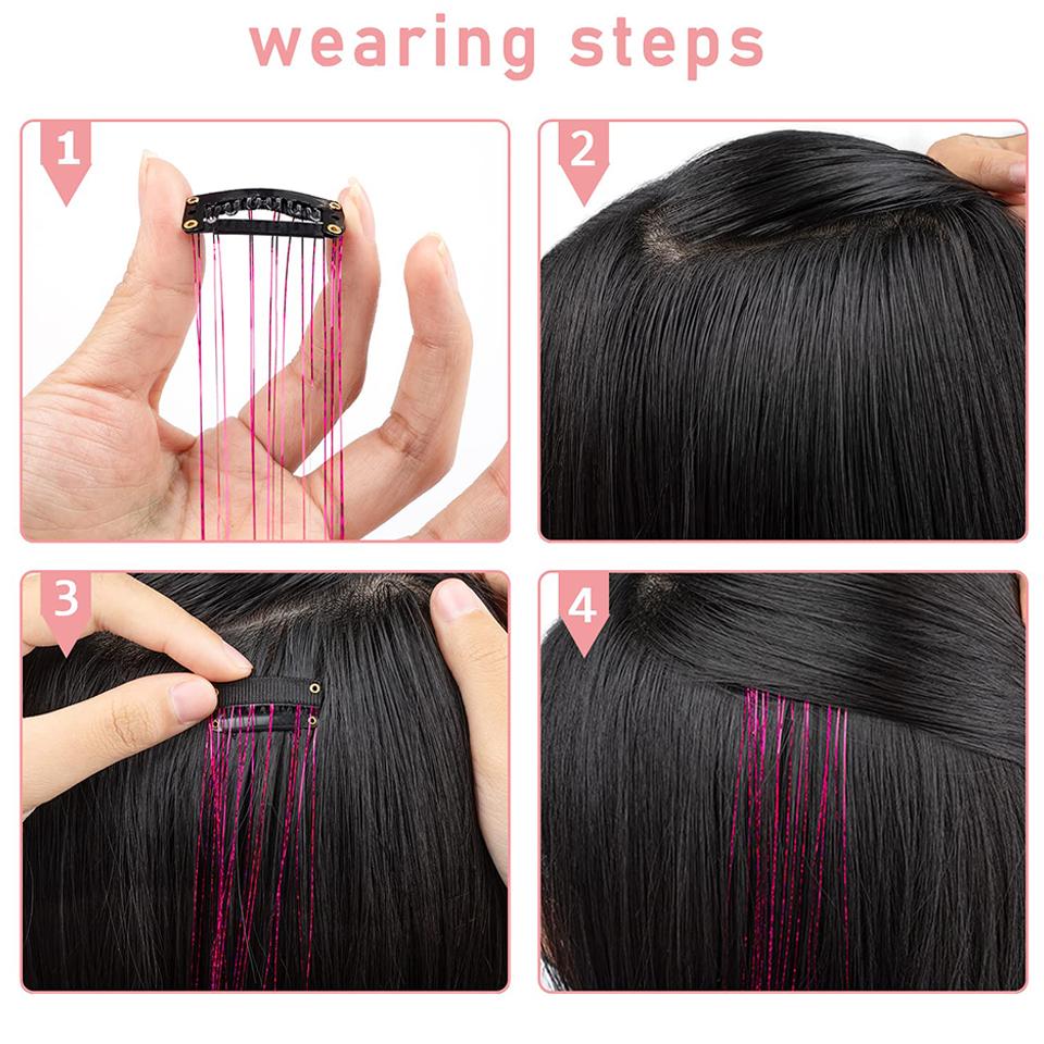 Synthetic 12 Pcs Colored Silk Hair Extensions for Women Clip-in Style Hair Extensions for Women Suitable for Holiday Events