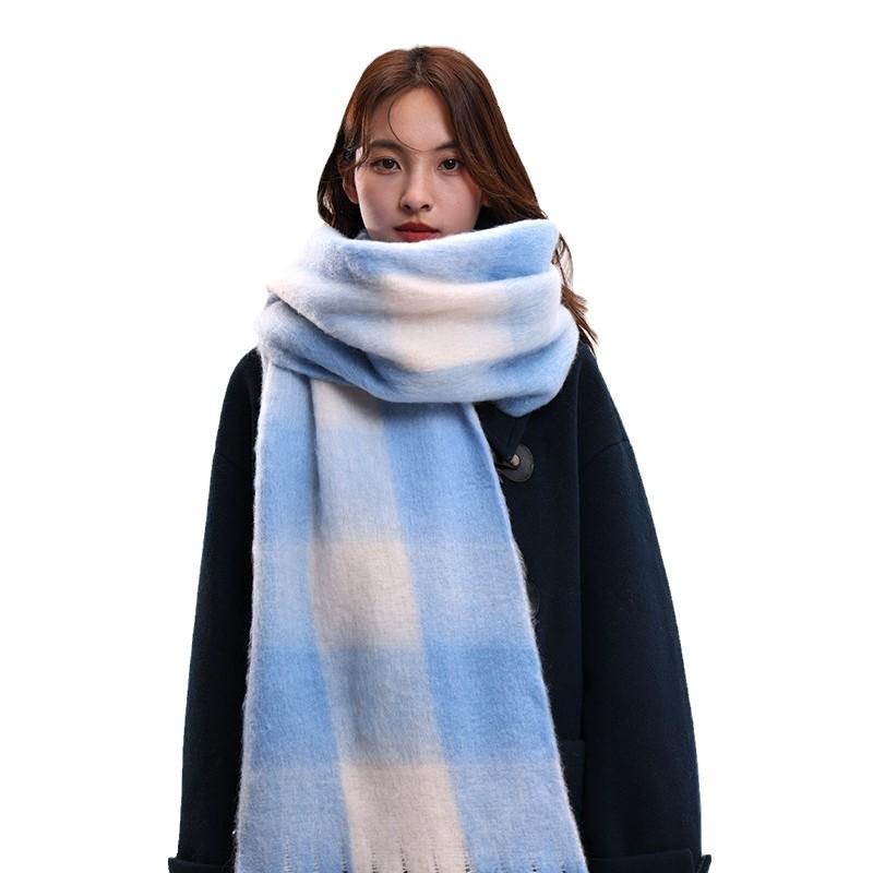 Scarf women's autumn and winter new plaid thickened shawl high-end atmosphere warm scarf