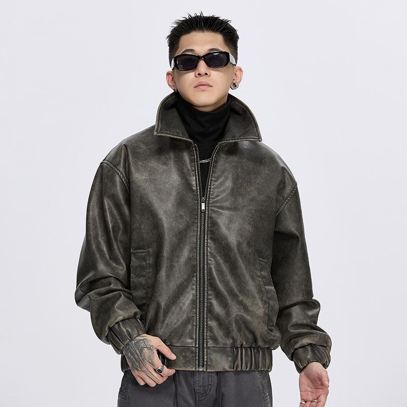 Autumn and Winter Men's and Women's Same Jacket Leather Jacket American Retro Lapel Jacket PU