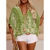 Casual Women's Shirt New Style V-neck Printed Vacation Style Bat Sleeve Blouse 8005