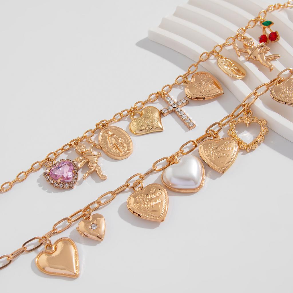 Exaggerate Punk Metal Heart Pendant Necklace for Women Crystal Cross Multilayer Necklace Statement Part Jewelry Accessories New
