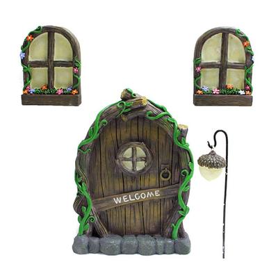 Miniatur-Feenelfe, Heimtür, Fenster und Kronleuchter, leuchtende Baumdekoration, Kunstdekorationen im Dunkeln