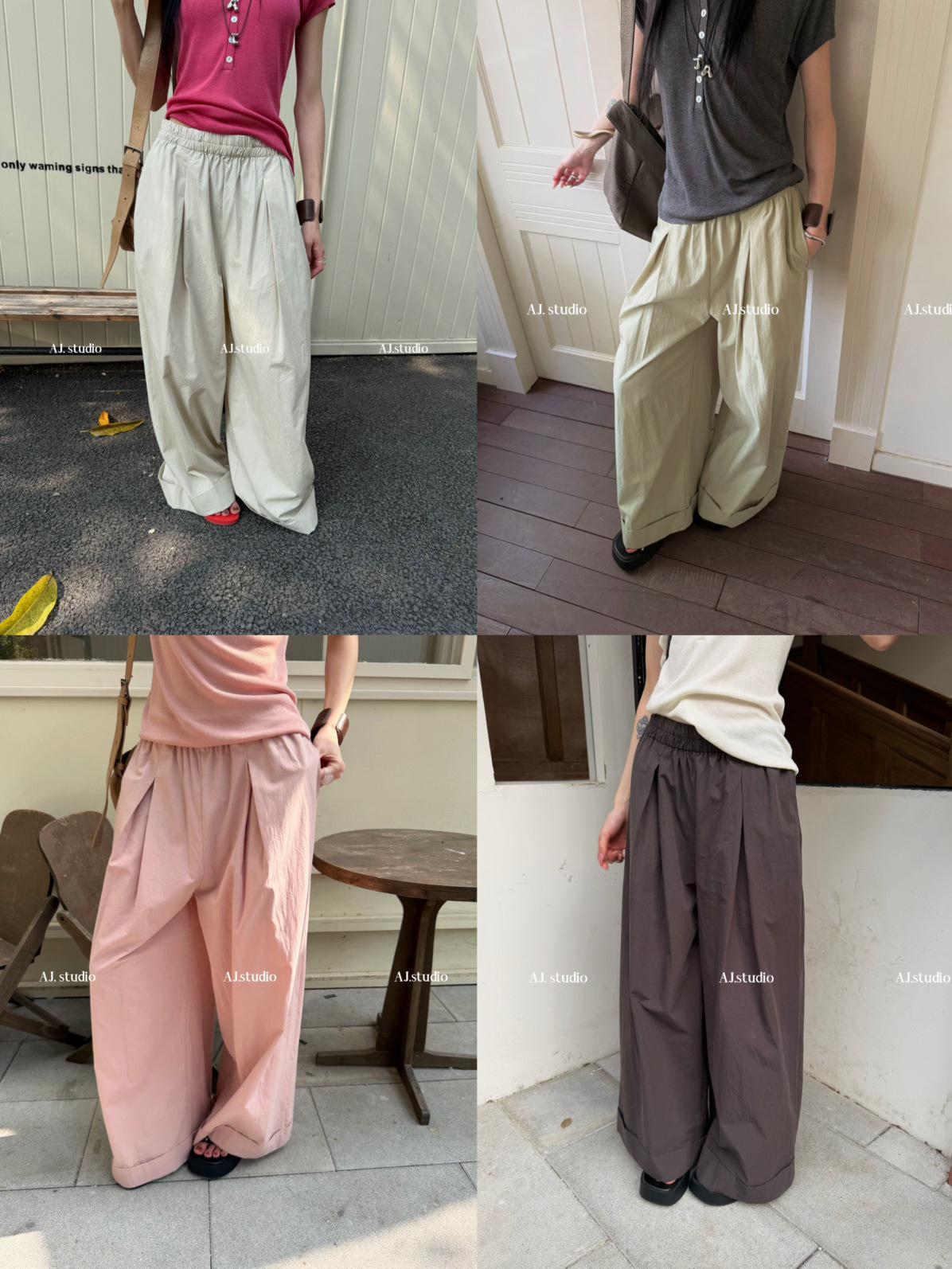 AJ.STUDIO Elastic Waist Wide-Leg Versatile Slimming Casual Pants X96017 One Size абрикосовый