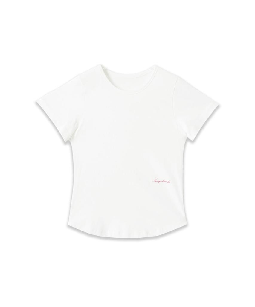 Nyuyogwogseu Embroidered Round Short Sleeve T-Shirt_White