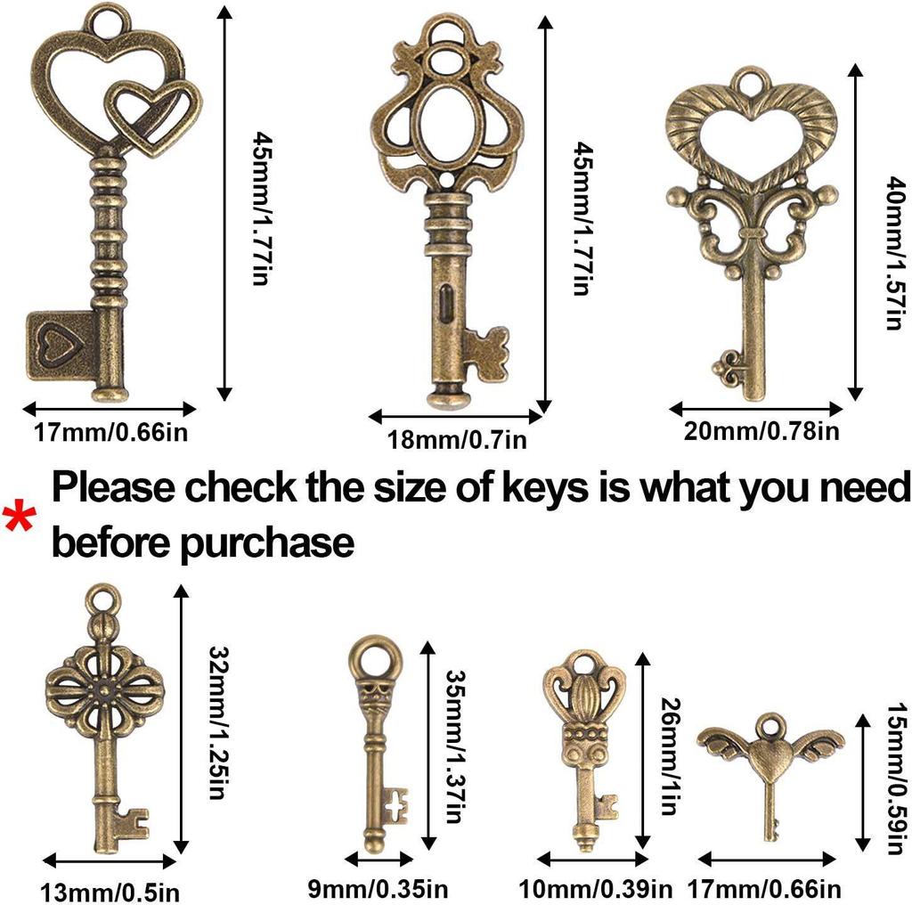 40 Vintage keys, 40 pairs of wings, 30 size crystal thread, wedding party decoration room pendant set