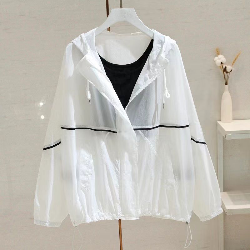 

Fashion Summer Sunscreen Hoodie Women Loose Printed UV Protection Coat Casual Sun Hooded XL білий