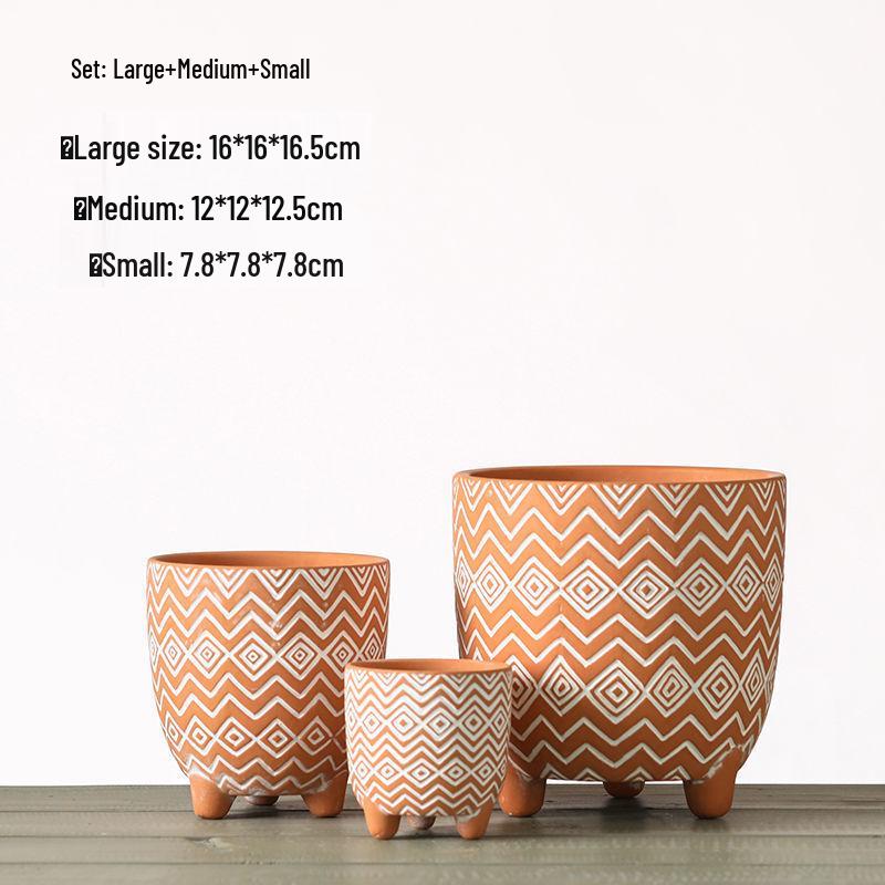 Red Clay Breathable Minimalist Terracotta Flower Pot with Feet for Succulents and Pothos - Round Design, Free Shipping