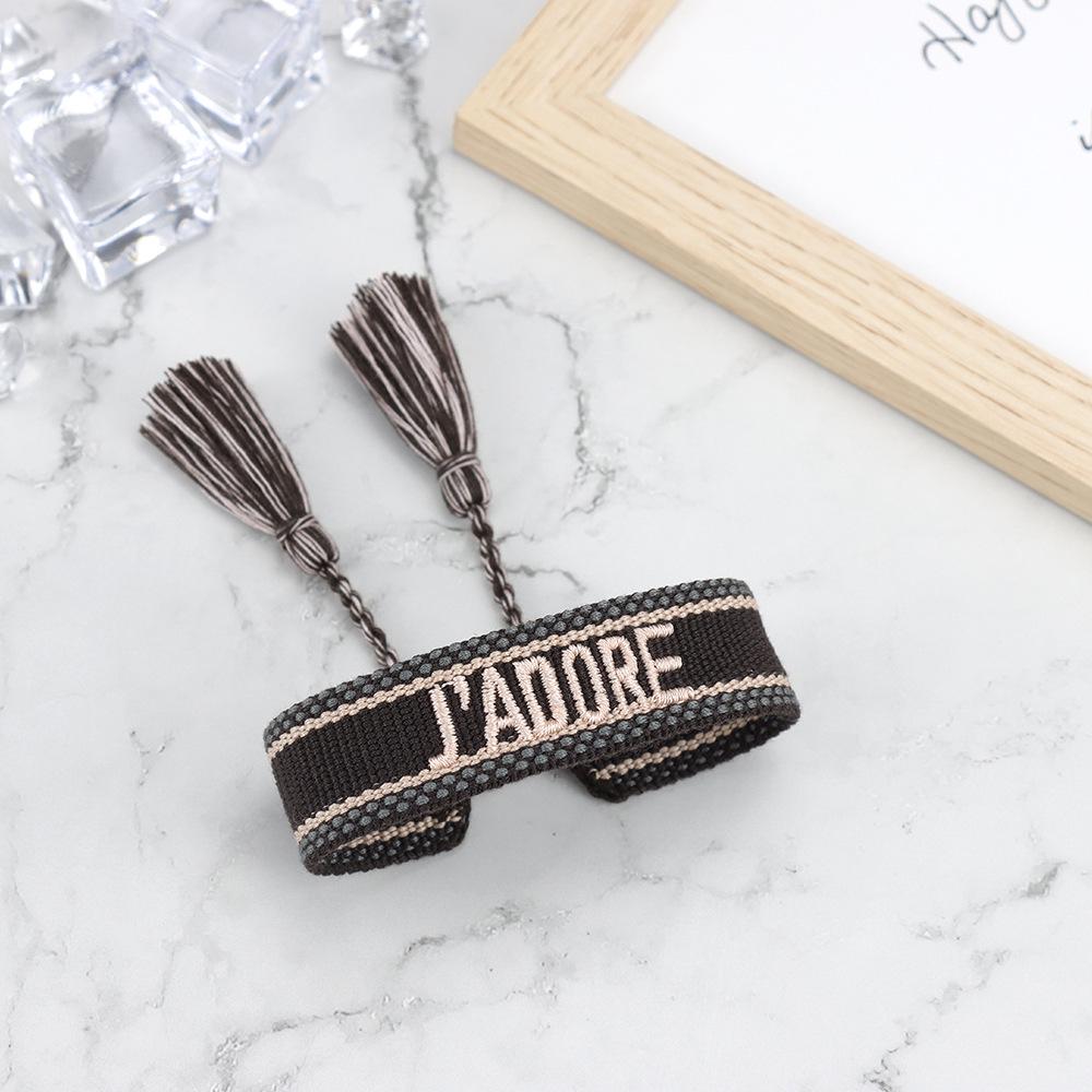 J'adore Bracelet: Embroidered Letter Tassel Wristband for Women & Couples