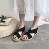 Women's Summer Roman Sandals - Woven Straw Linen with Elastic Band