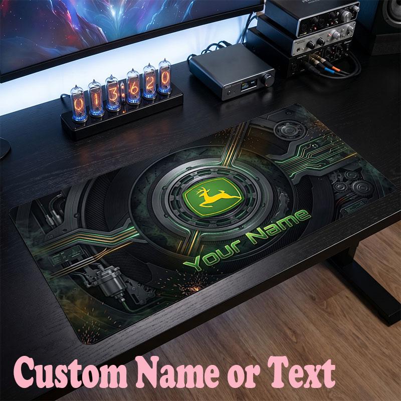 John Deere Benutzerdefinierter Name Text Mauspade, Große Schreibtisch-Mausmatte Personalisierte Home-Office-Geschenk