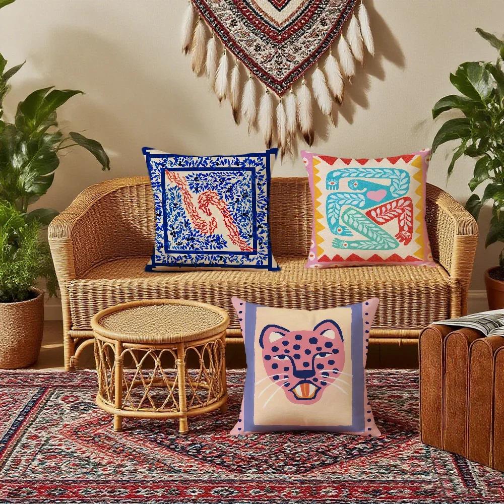 Nordic Boho Sun Leopard Palm Cushion Cover Bedroom Sofa Decorative Home Car Portable Cushion Cover With Zipper Soft Pillowcase