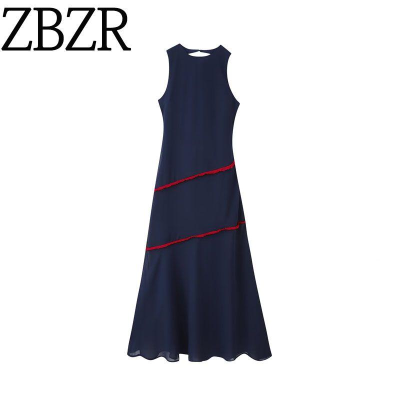 Za Autumn New Women Clothes 2025 Western Style Fashion Sexy Patchwork Contrast Color Tassel Decoration Backless Dress
