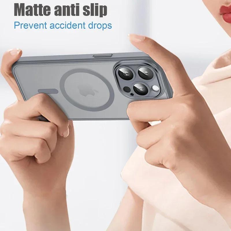 For Magsafe Matte Clear Magnetic Case For iPhone 15 14 Plus 13 12 11 Pro Max Lens Protection Wireless Charging Shockproof Cover