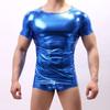 חולצת טריקו לגברים קיץ משטח מבריק ברונזינג Slim Fit O צווארון צבע אחיד שרוולים קצרים סוודר מסיבה מועדון ביצועים ריקוד בגדי רחוב