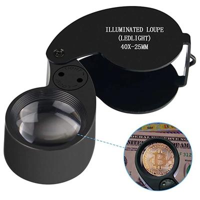 40x Magnifying Glass Jewelers Loupe Pocket Folding Magnifier With Light For Watch Coins Stamps Gems Jewelry Diamond Identifying