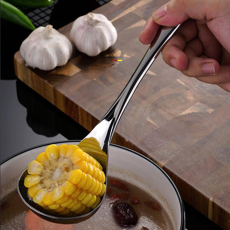 Durable Stainless Steel Thick Big Head Long Handle Soup Spoon - For Hot Pot Scoops Home Kitchen Tableware Cooking Utensil