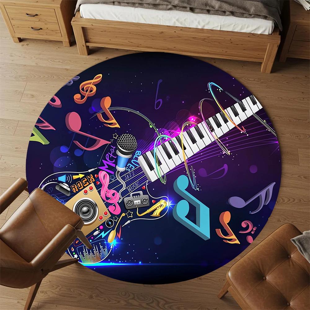 1 Stück Musiknoten Gitarrenschlüssel Runde Stuhlmatte Teppich - Rutschfest, Fußmatte für Büro, Schlafzimmer, Heimdeko Weihnachtsgeschenk p0811129