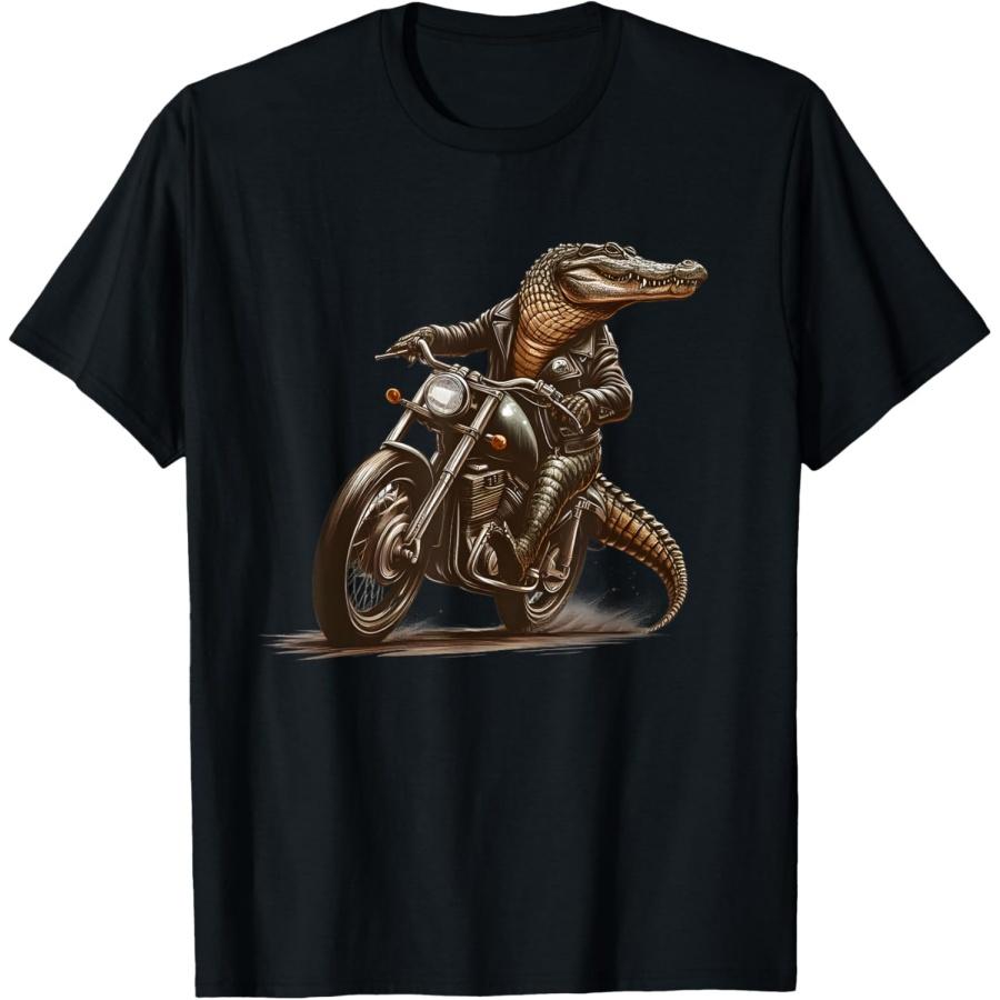 

Funny Alligator Riding Motorcycle Crocodile Biker Bike T-Shirt S