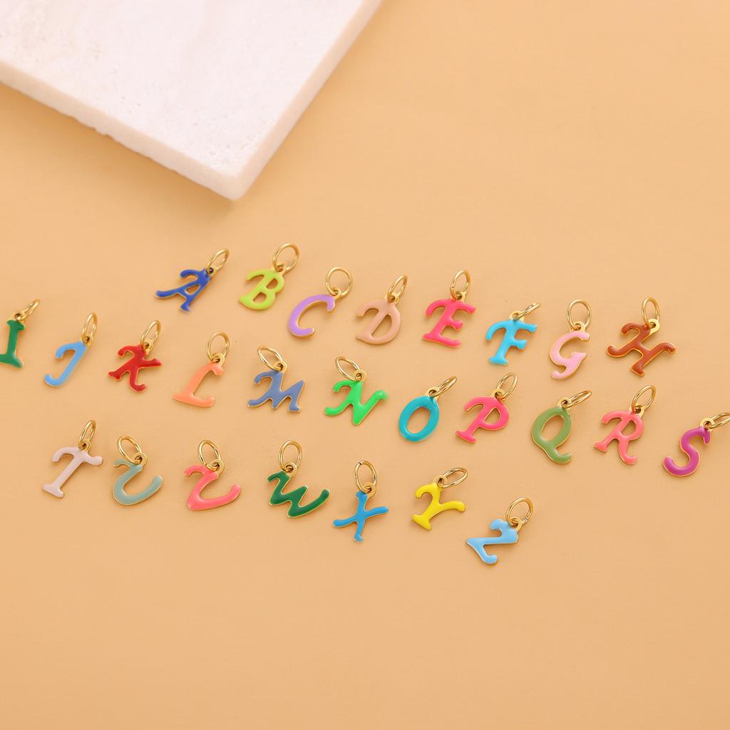 CARLIDANA Simple Gold Plated Stainless Steel Jewelry Alphabet Pendant Small Mini Colorful Oil Drop Initial Letter Necklace