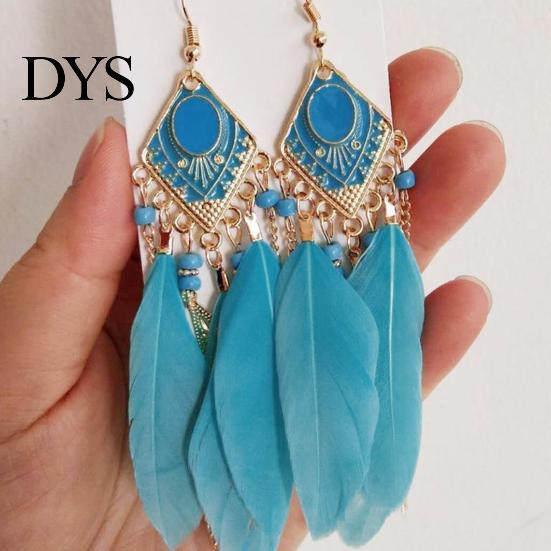 Ear Studs 1 Pair Hook Earrings Bohemian Oil Drip Geometric Rectangle Pendant Temperament Decoration Elegant Artificial Feather Tassel Dangle